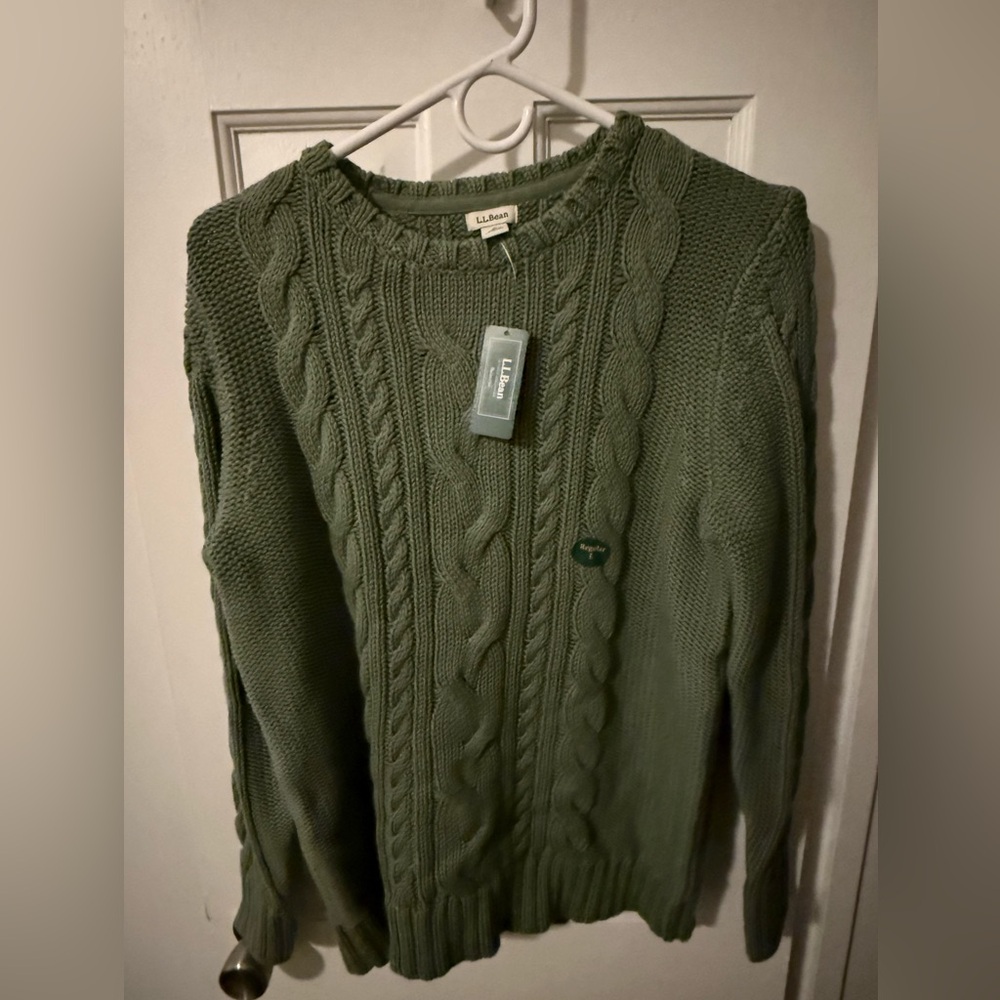 L.L. Bean Women's Olive Cable Knit Sweater